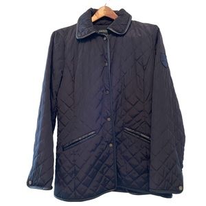 Lauren Ralph Lauren Black Quilted Snap Front Jacket Faux Leather Trim Small
